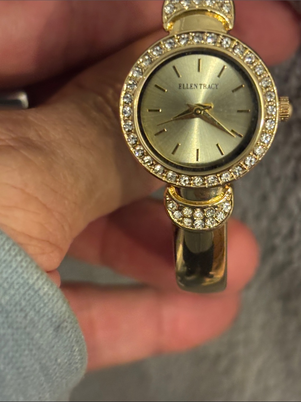 Ellen Tracy Gold Crystal Accent Bangle Watch